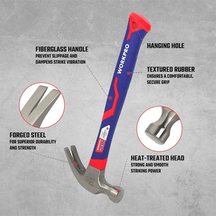 450G (450g (16OZ)) CURVED CLAW HAMMER WITH FIBERGLASS HANDLE