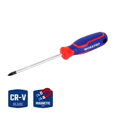 SKRUTKOVAČ WORKPRO CR-V POZI S TRI-FAREBNOU RÚČKOU, PZ0X75MM