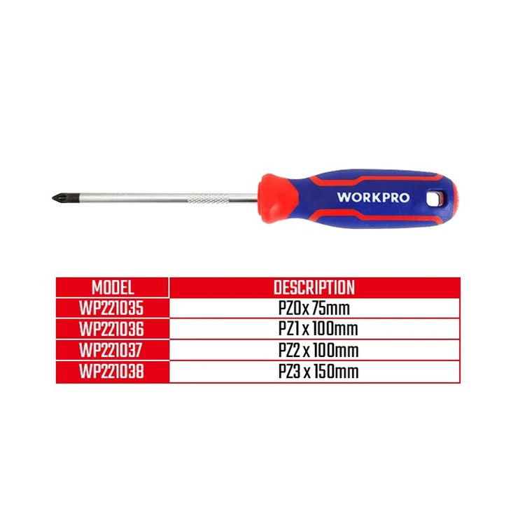 WORKPRO CR-V POZI SCREWDRIVER WITH TRI-COLOR HANDLE, PZ0X75MM best
